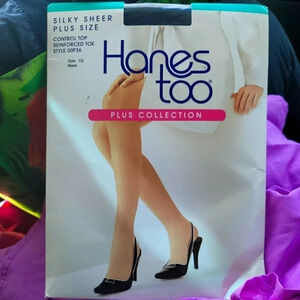 Hanes Too Silky sheer Plus size Control top Size 1Q Black NIP Pantyhose
